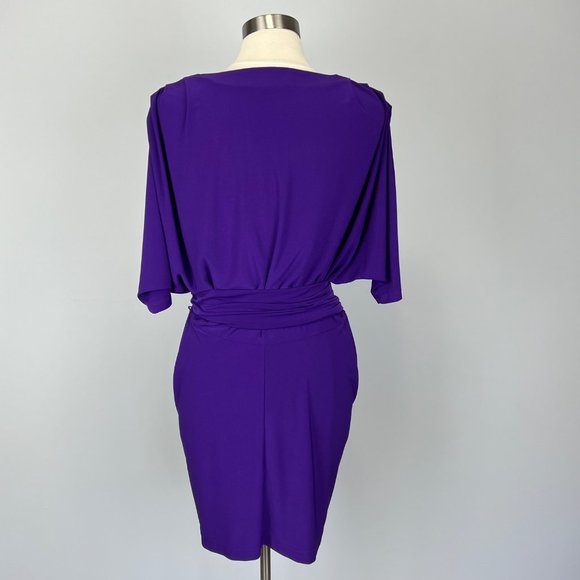 Badgley Mischka Mark James Womens Purple Dolman Sleeve Dress Belted size Small - Picture 7 of 13